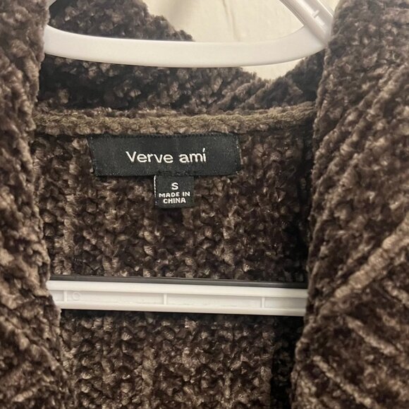 Women's open front chenille cardigan with hood olive green size small - Picture 4 of 6